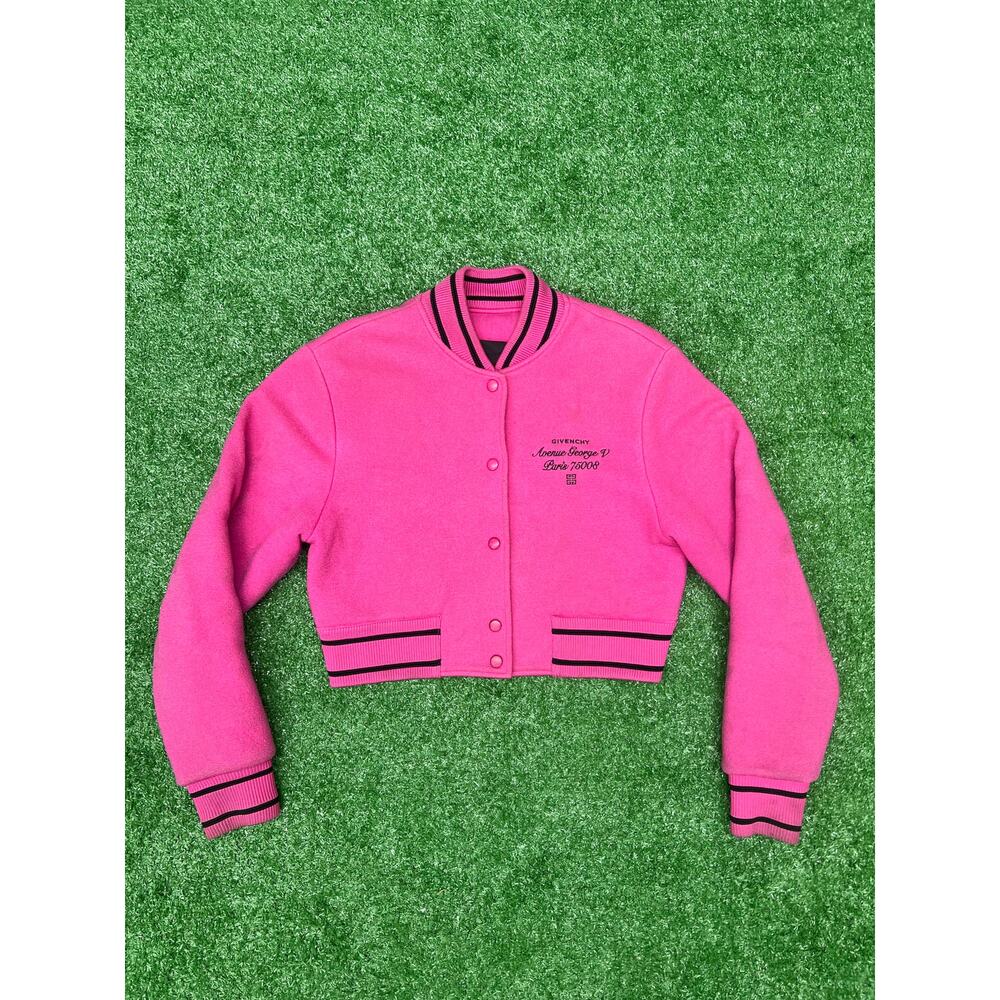 WMNS Givenchy Cropped Bomber Varsity Jacket Pink SZ Small